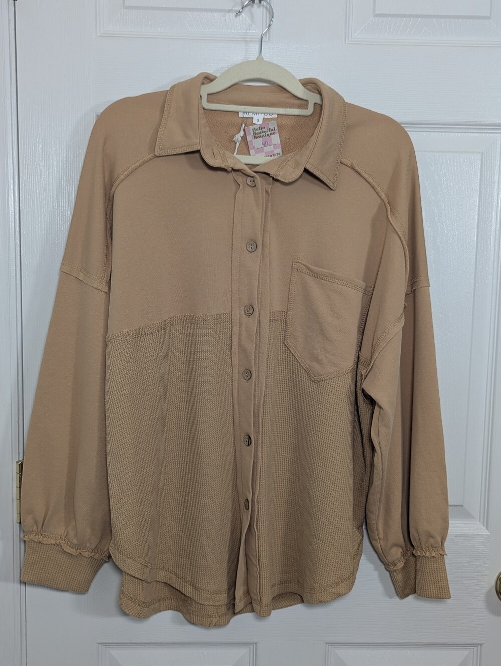 AEMI + CO Judie Jacket Women’s S Tan Waffle Knit Oversized Shacket NWT